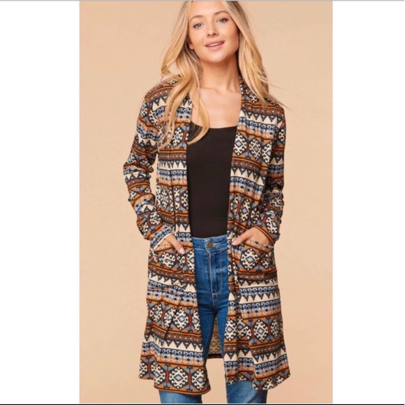 NWT! Clearance!Aztec Tribal Hacci Super Soft Duster Cardigan with Front Pockets - Picture 6 of 10